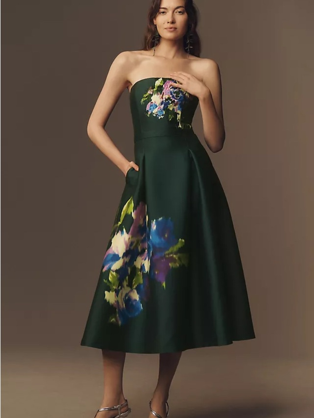Sachin Babi Shay Strapless Green Tea Length Dress 4/6 AS IS